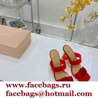 Mach  &  Mach Heel 9.5cm Rose Flower Mules PVC Red 2022